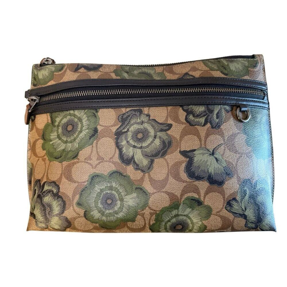 Coach Kaffe Fassett Print Carryall Pouch Wristlet Handbag Signature Print